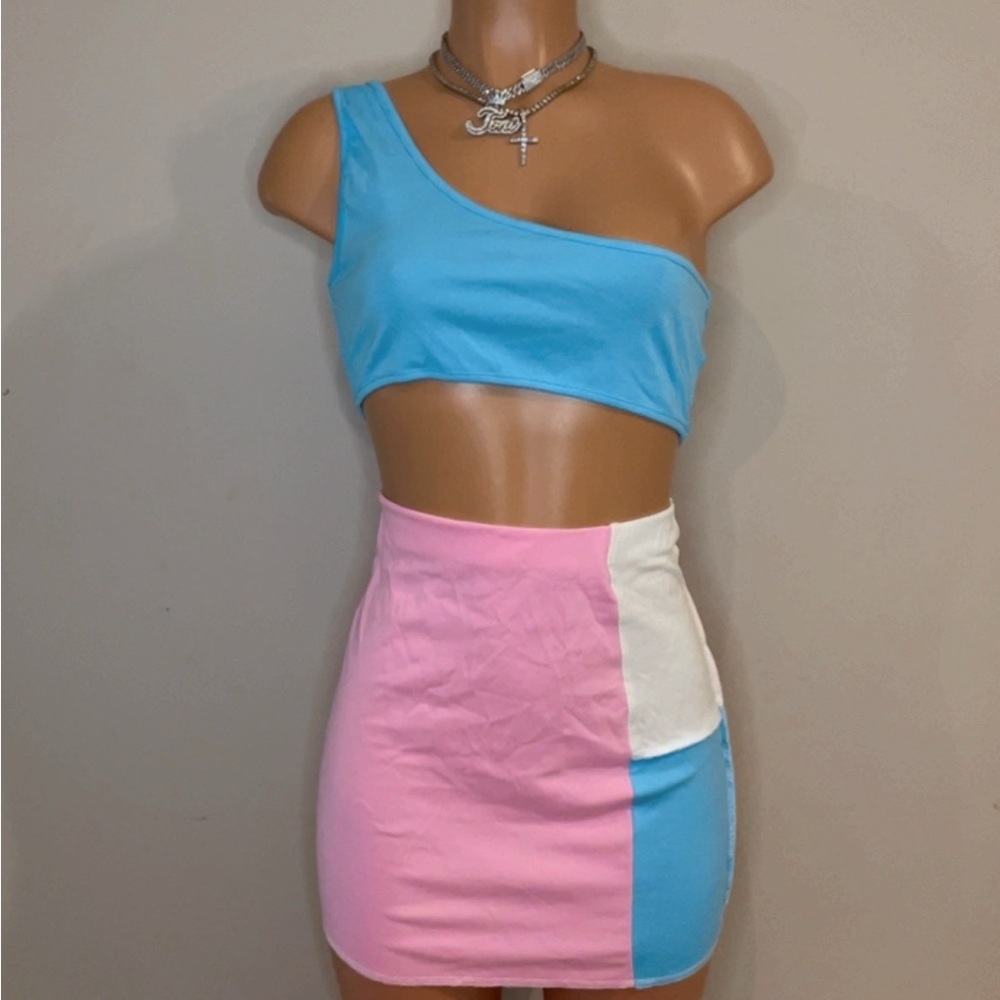 Pink and White Mini Pencil Skirt Set for Night Out